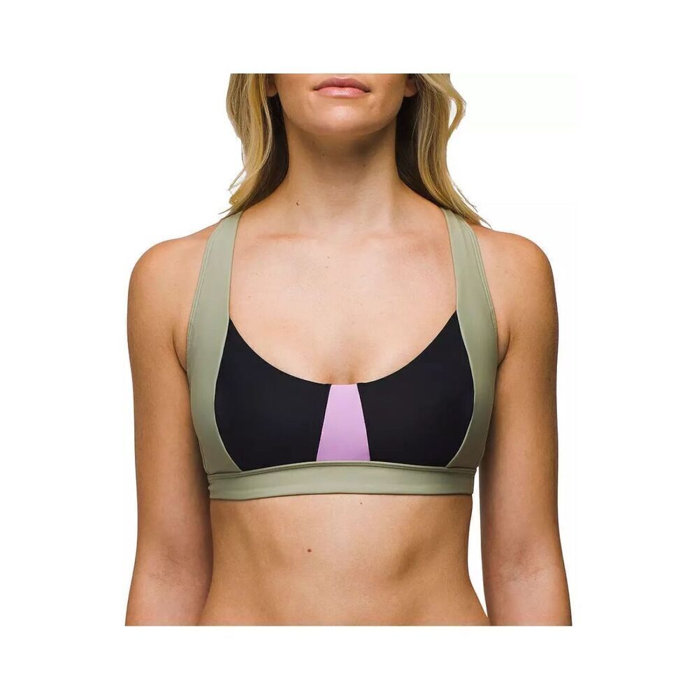 PrAna Tulum Swim Top Colorblock Halter Crisscross Back NWT Size L